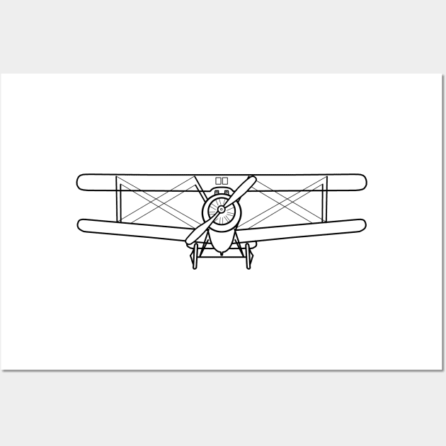 Vintage Sopwith Camel WW1 biplane fighter aircraft outline graphic (black) Wall Art by soitwouldseem